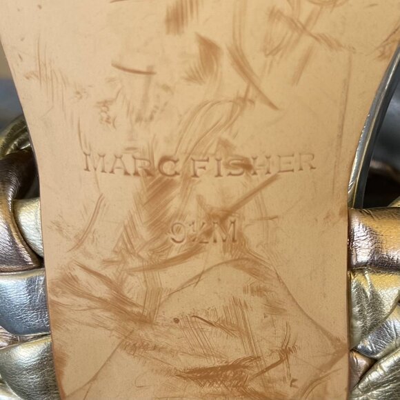 Marc Fisher Toree Women’s Braided Metallic Heeled Sandals 9.5 Silver Square Toe - Picture 9 of 10